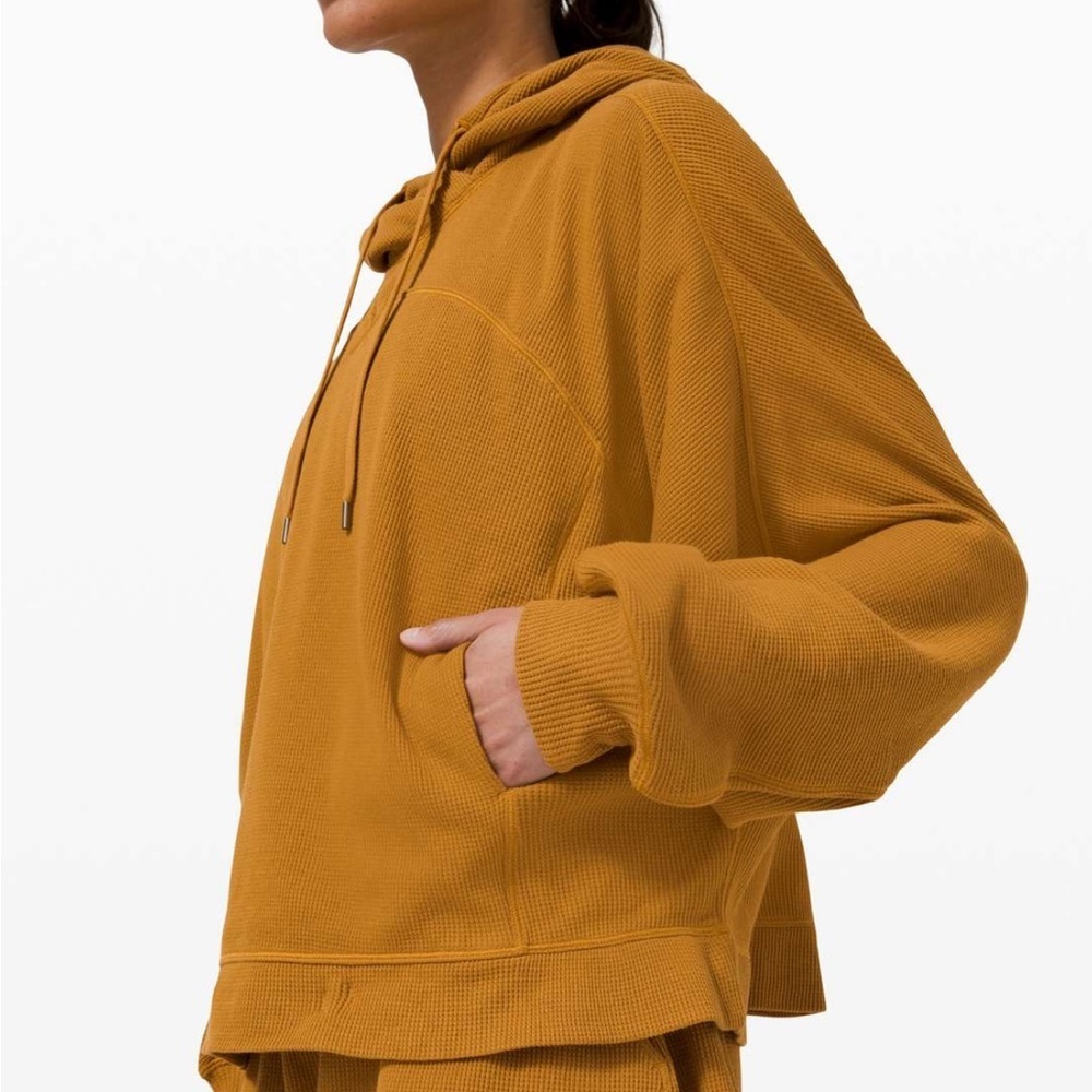 Lululemon Mellow Hoodie Waffle Knit Spiced Bronze Yellow 2020 Sweatshirt Small S - Picture 4 of 16